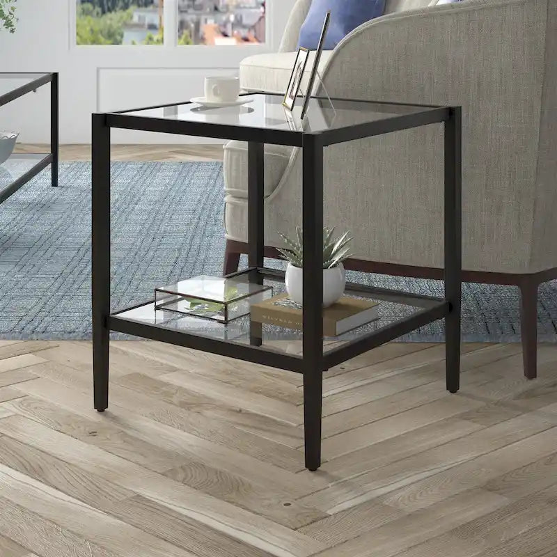 Hera 20 Wide Square Side Table with Clear Shelf