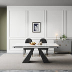 9 - Piece 110.24 Extendable Sintered Stone Dining Table and 8 Leather Chairs Dining Set