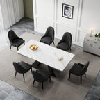 9 - Piece 110.24 Extendable Sintered Stone Dining Table and 8 Leather Chairs Dining Set