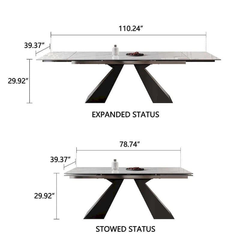 9 - Piece 110.24 Extendable Sintered Stone Dining Table and 8 Leather Chairs Dining Set