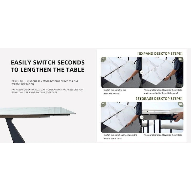 9 - Piece 110.24 Extendable Sintered Stone Dining Table and 8 Leather Chairs Dining Set