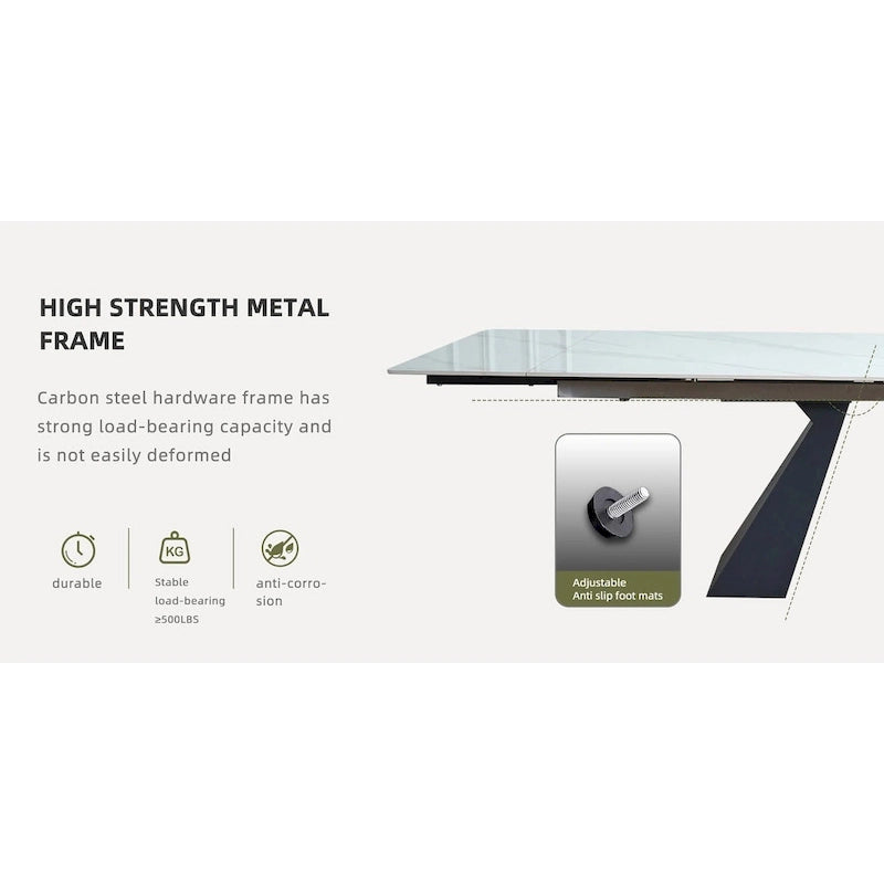 9 - Piece 110.24 Extendable Sintered Stone Dining Table and 8 Leather Chairs Dining Set