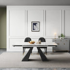 9 - Piece 110.24 Extendable Sintered Stone Dining Table and 8 Leather Chairs Dining Set