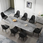 9 - Piece 110.24 Extendable Sintered Stone Dining Table and 8 Leather Chairs Dining Set