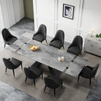 9 - Piece 110.24 Extendable Sintered Stone Dining Table and 8 Leather Chairs Dining Set