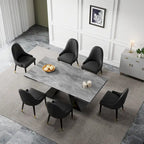 9 - Piece 110.24 Extendable Sintered Stone Dining Table and 8 Leather Chairs Dining Set