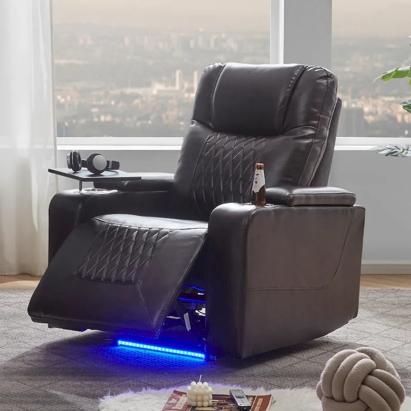 Power Motion Recliner with 2 Cup Holders and 360 Swivel Tray Table