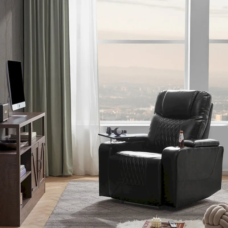 Power Motion Recliner with 2 Cup Holders and 360 Swivel Tray Table