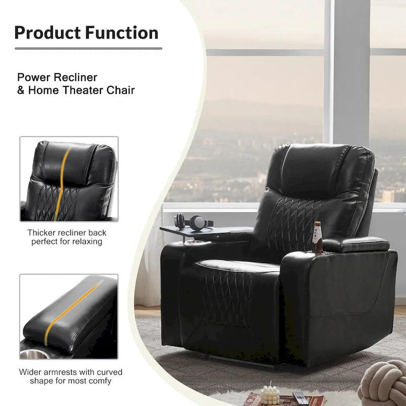 Power Motion Recliner with 2 Cup Holders and 360 Swivel Tray Table