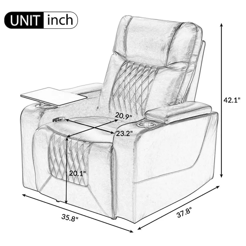 Power Motion Recliner with 2 Cup Holders and 360 Swivel Tray Table