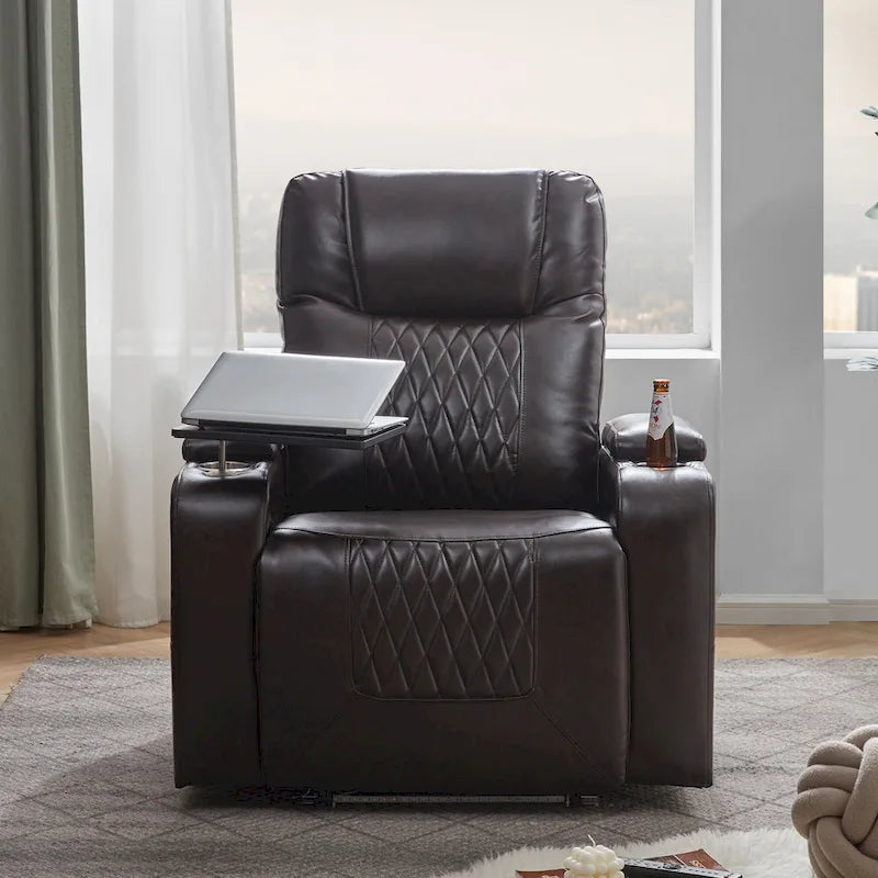 Power Motion Recliner with 2 Cup Holders and 360 Swivel Tray Table