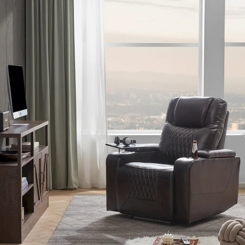 Power Motion Recliner with 2 Cup Holders and 360 Swivel Tray Table