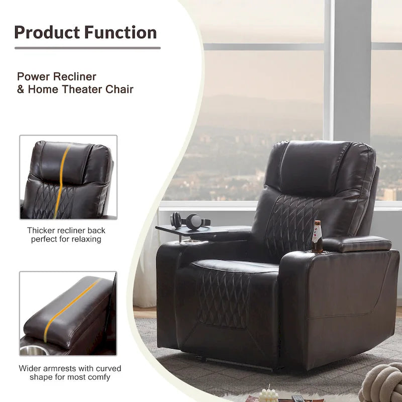Power Motion Recliner with 2 Cup Holders and 360 Swivel Tray Table