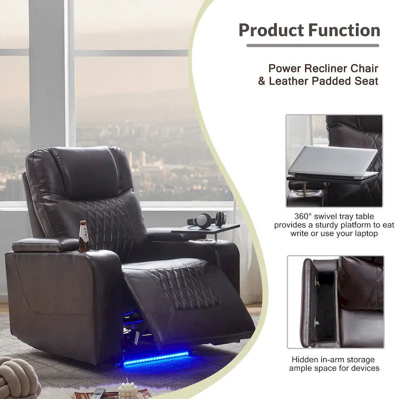 Power Motion Recliner with 2 Cup Holders and 360 Swivel Tray Table
