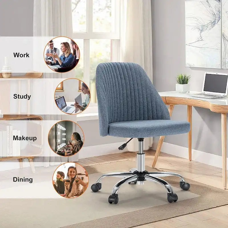 Office Chair with Wheels, Adjustable Height Fabric Upholstered Computer Desk Chair Swivel