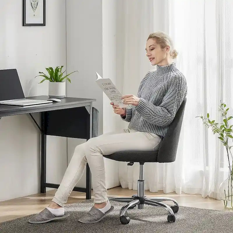 Office Chair with Wheels, Adjustable Height Fabric Upholstered Computer Desk Chair Swivel