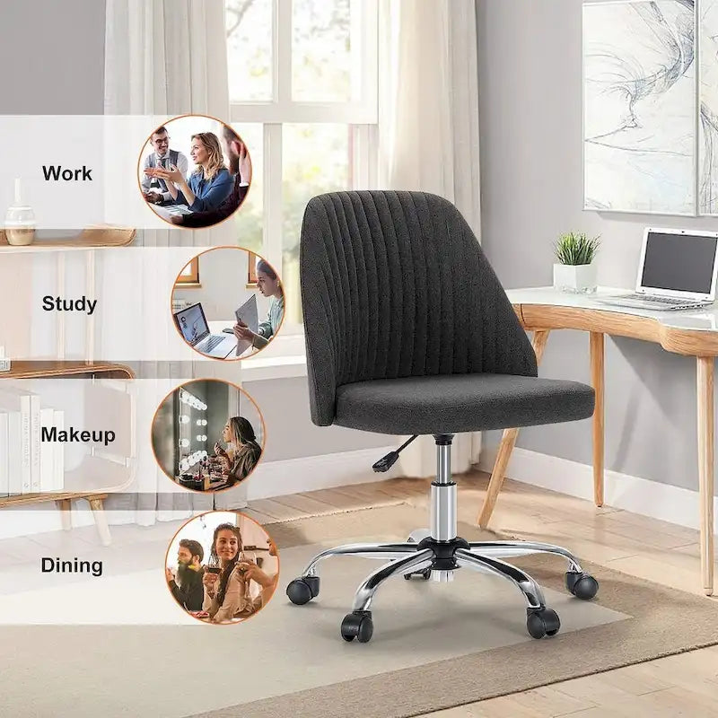 Office Chair with Wheels, Adjustable Height Fabric Upholstered Computer Desk Chair Swivel