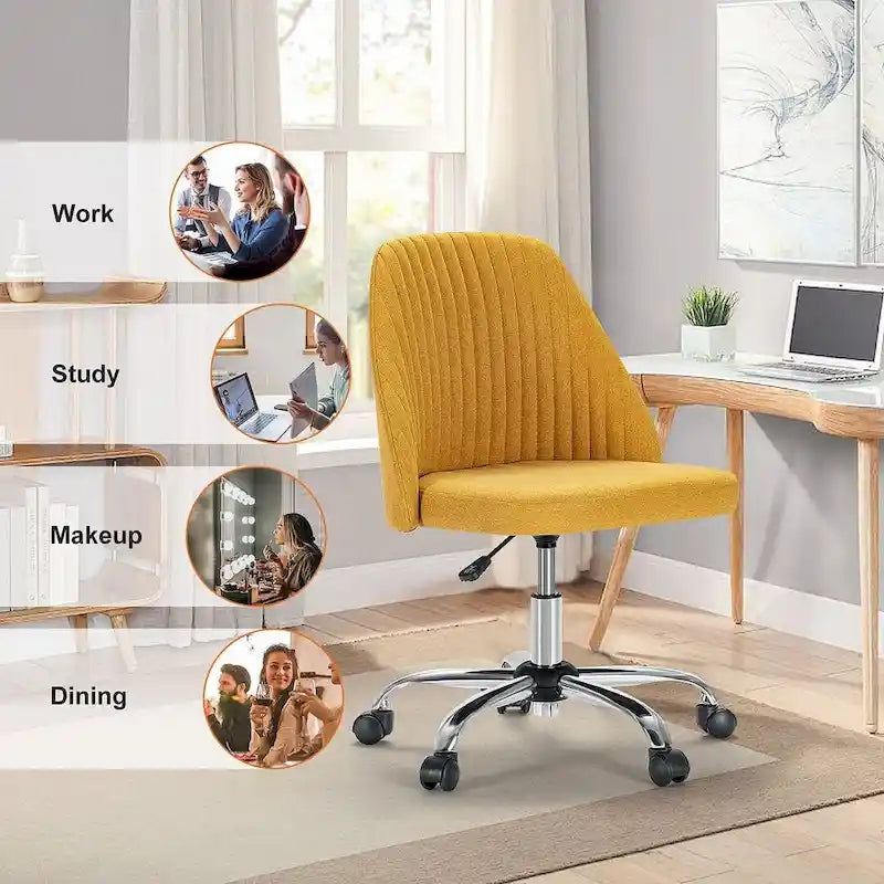 Office Chair with Wheels, Adjustable Height Fabric Upholstered Computer Desk Chair Swivel