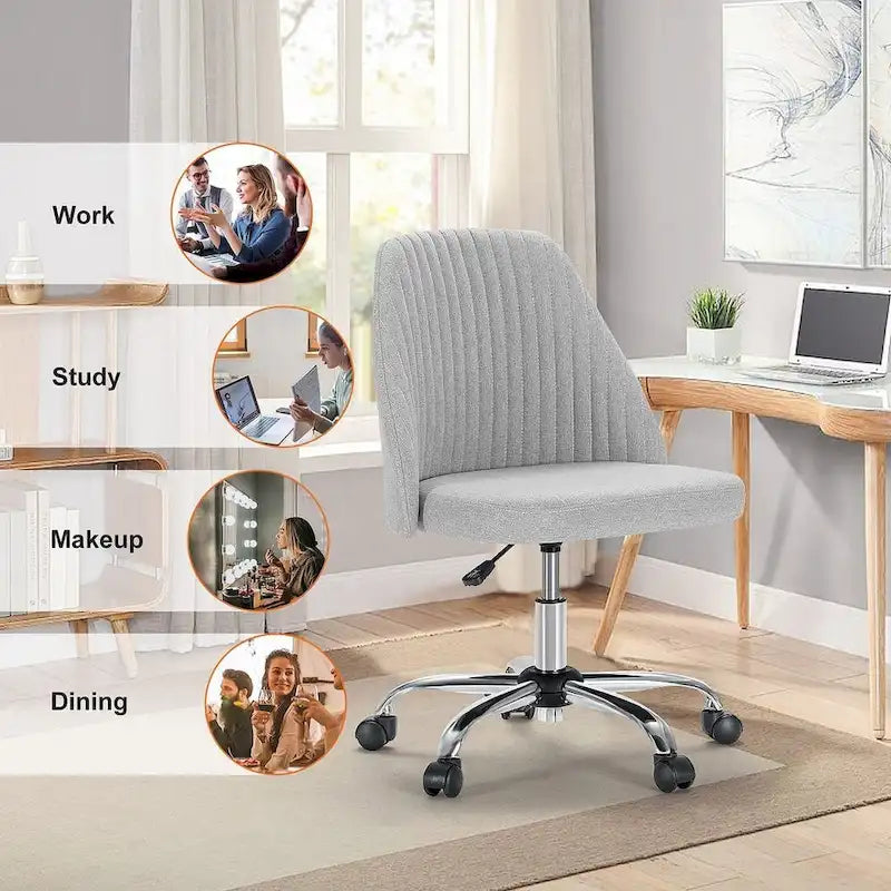 Office Chair with Wheels, Adjustable Height Fabric Upholstered Computer Desk Chair Swivel