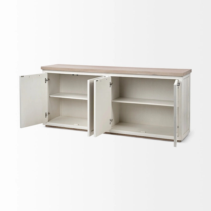 Fairview III Light Brown & White Solid Wood w/ 4 Cabinet Door Sideboard - 73W x 17D x 32H