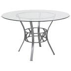 48 Round Glass Dining Table with Crescent Style Metal Frame - 48W x 48D x 29.5H - 48W x 48D x 29.5H