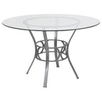 48 Round Glass Dining Table with Crescent Style Metal Frame - 48W x 48D x 29.5H - 48W x 48D x 29.5H