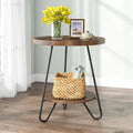 2-Tier Round Side Table, Wooden End Table with Metal Legs
