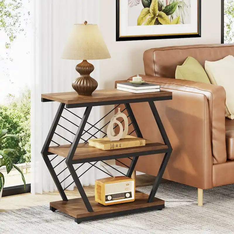 3-tier Rectangular End Side Table with Metal Frame for Living Room, Nightstand Bedside Table for Bedroom