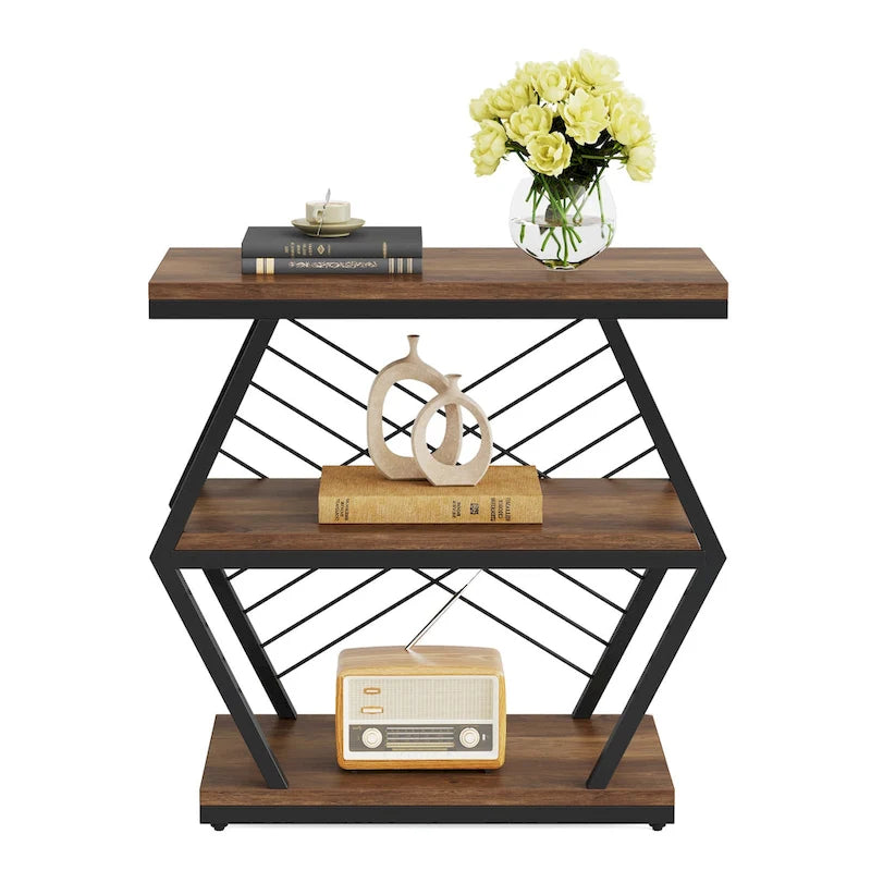 3-tier Rectangular End Side Table with Metal Frame for Living Room, Nightstand Bedside Table for Bedroom