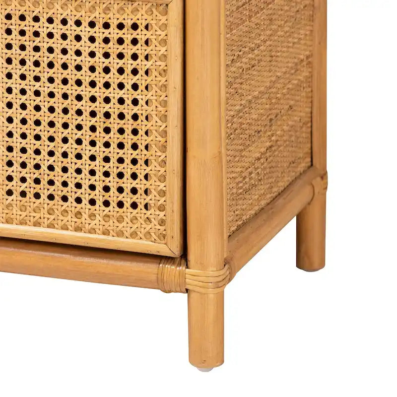 Curacao Modern Bohemian Light Honey Rattan 2-Drawer Bookcase