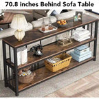 70.9 Console Table, 3 Tiers Sofa Table with Shelves,Brown