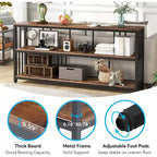 70.9 Console Table, 3 Tiers Sofa Table with Shelves,Brown