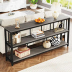 70.9 Console Table, 3 Tiers Sofa Table with Shelves,Brown