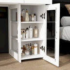 Stylish White Vanity Table with LED Lights, Mirrors, and Storage