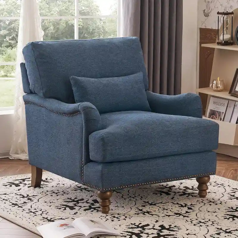 Modern Accent Chair Upholstered Solid Wood Frame with Lumbar Pillow Living Room Armchair