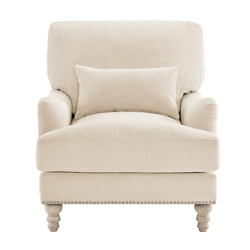 Modern Accent Chair Upholstered Solid Wood Frame with Lumbar Pillow Living Room Armchair
