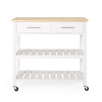 Modern White Wood Kitchen Cart with Wheels Drawers and Shelves by Christopher Knight Home