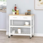 Modern White Wood Kitchen Cart with Wheels Drawers and Shelves by Christopher Knight Home