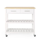 Modern White Wood Kitchen Cart with Wheels Drawers and Shelves by Christopher Knight Home