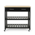 Modern White Wood Kitchen Cart with Wheels Drawers and Shelves by Christopher Knight Home