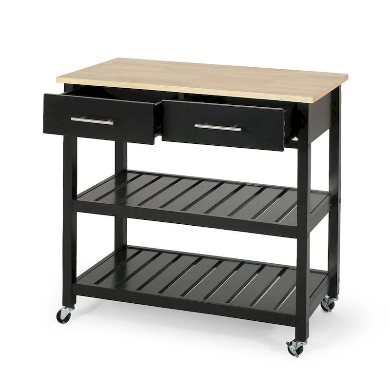 Modern White Wood Kitchen Cart with Wheels Drawers and Shelves by Christopher Knight Home