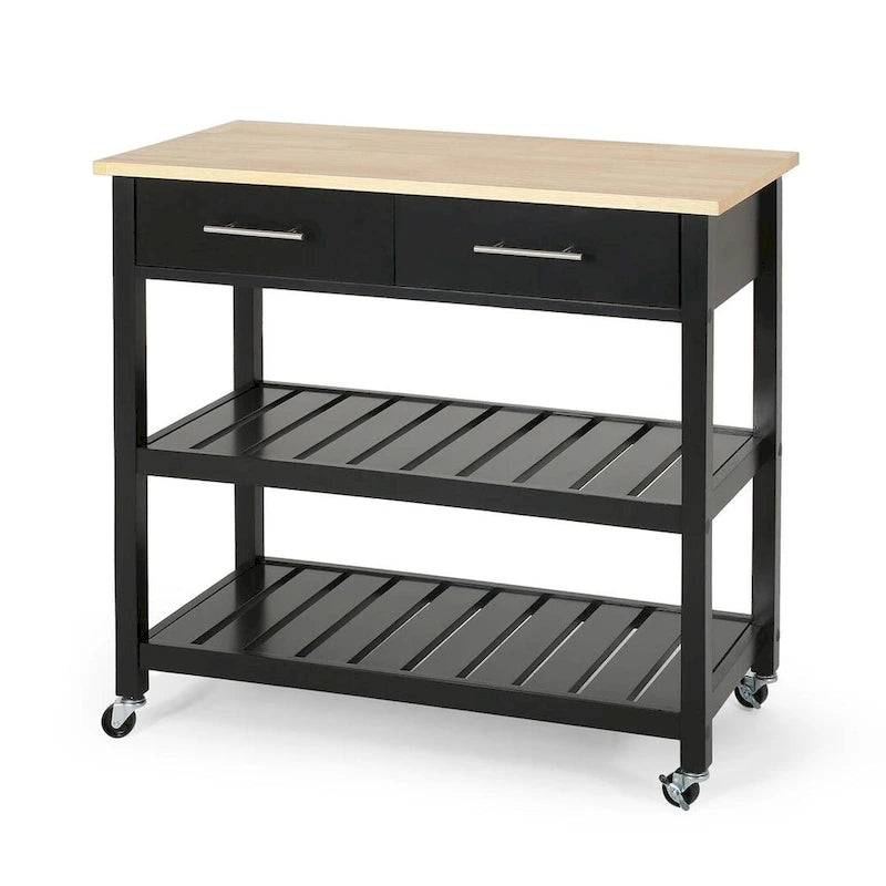 Modern White Wood Kitchen Cart with Wheels Drawers and Shelves by Christopher Knight Home