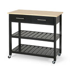 Modern White Wood Kitchen Cart with Wheels Drawers and Shelves by Christopher Knight Home