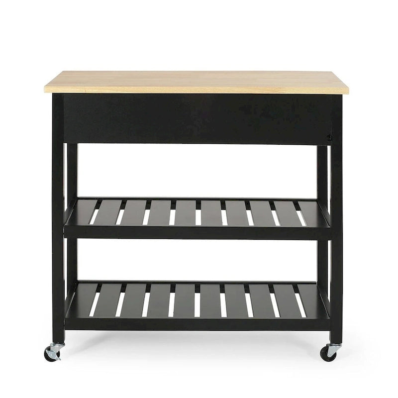Modern White Wood Kitchen Cart with Wheels Drawers and Shelves by Christopher Knight Home
