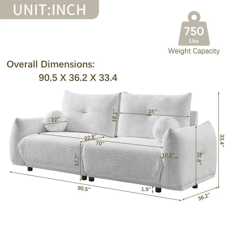 90 comfortable sofa with 2 cushions and 2 ball pillows