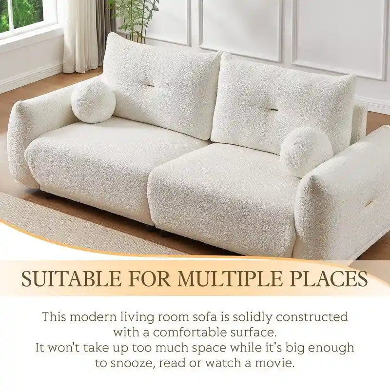 90 comfortable sofa with 2 cushions and 2 ball pillows