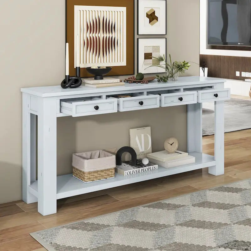 Console Table/Sofa Table with Storage Drawers and Bottom Shelf for Entryway Hallway