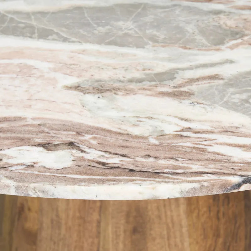 Round Medium Brown w/ Pink Marble Pedestal Dining Table - 42.0L x 42.0W x 30.0H