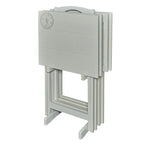 Compass Solid Wood 5 Piece Folding Snack TV Tray Set in Light Grey