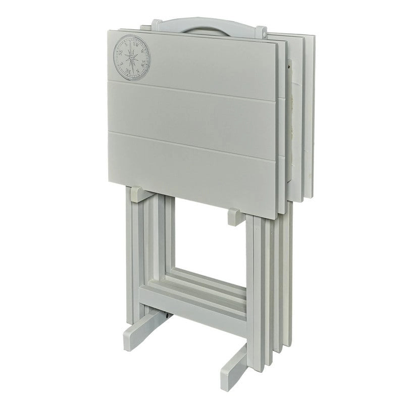 Compass Solid Wood 5 Piece Folding Snack TV Tray Set in Light Grey